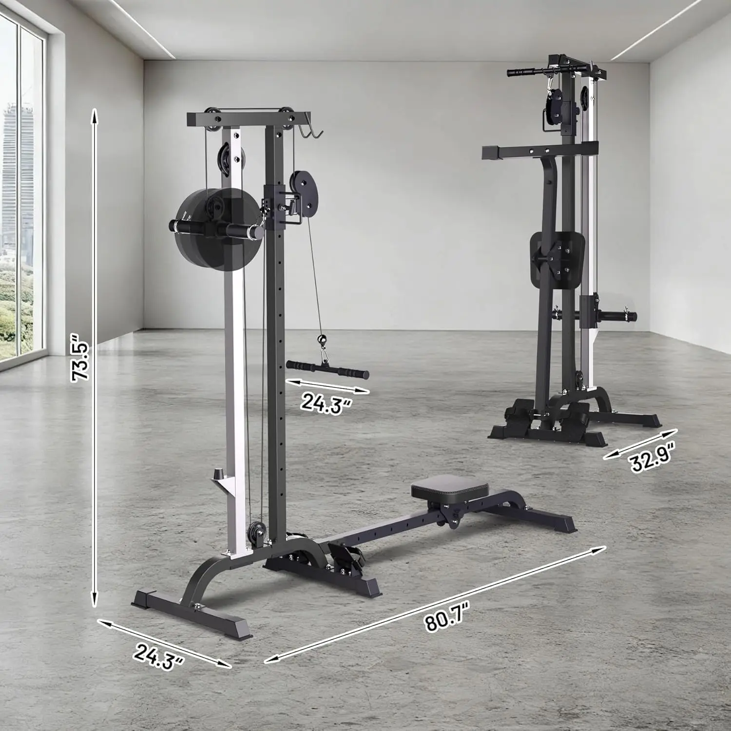 Full Body Home Gym 2 In 1 Rowing Cable Machine Adjustable Resistance Lat Pull Down Low Row High Low Pulley Stations Strength Tra