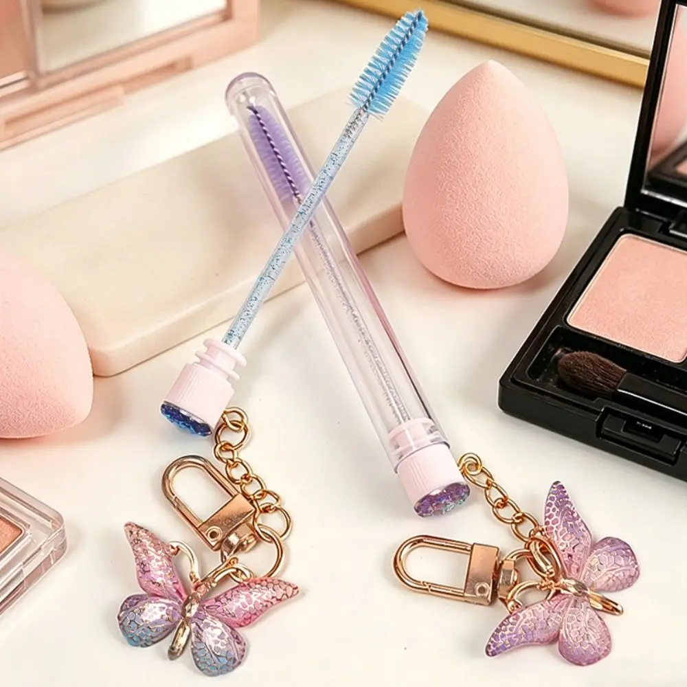 Gradient Color Eyelash Brush Butterfly Pendant Portable Eyebrow Brush Applicator Crystal Handle Precision Bristles Mascara Wands