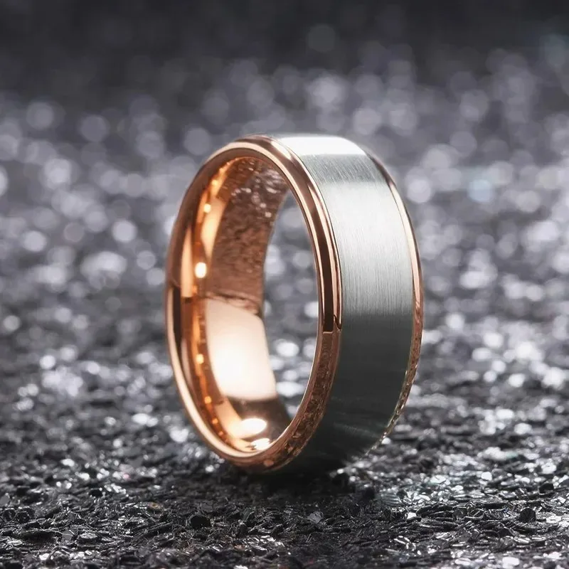 Fashion 8mm Men Rose Gold Color Stainless Steel Rings Silver Color Brushed Titanium Rings For Men Wedding Jewelry Accessories