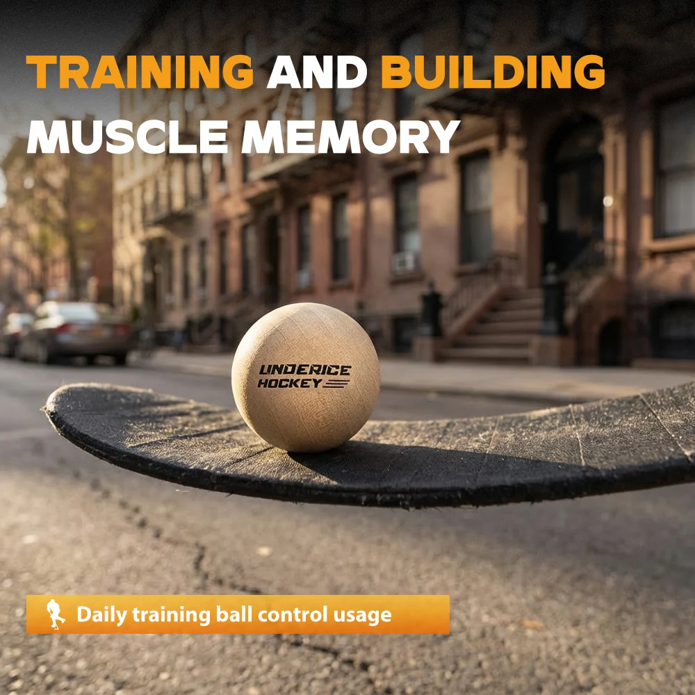 UICE 1개 아이스 하키 우드 볼 50mm 하드우드 무반발 플로어볼 훈련 장비 팀 하키 전문 훈련 볼