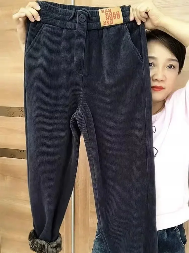 Pantaloni Harlan in velluto a coste da donna Autunno Inverno Thiened Fce Pantaloni casual dimagranti a vita alta Pantaloni lunghi coreani Sle