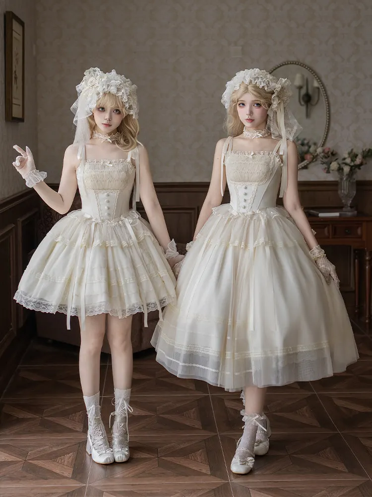 

White Lolita Jsk Dress Wedding Bridal Dress Elegant Victorian Lace Fairy Dress Vintage Cottagecore Party Evening Dress For Women