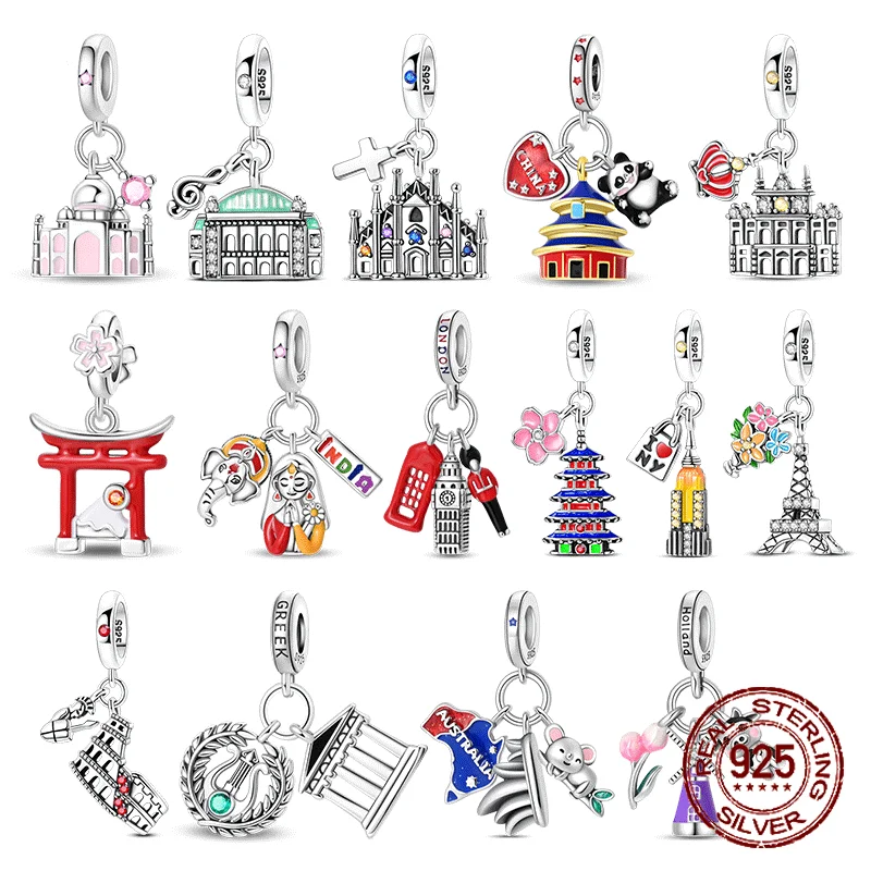 

Original 925 Sterling Silver Charms Love Travel London Big Ben Eiffel Tower Bead Fit Brand Bracelets Necklaces Women DIY Jewelry