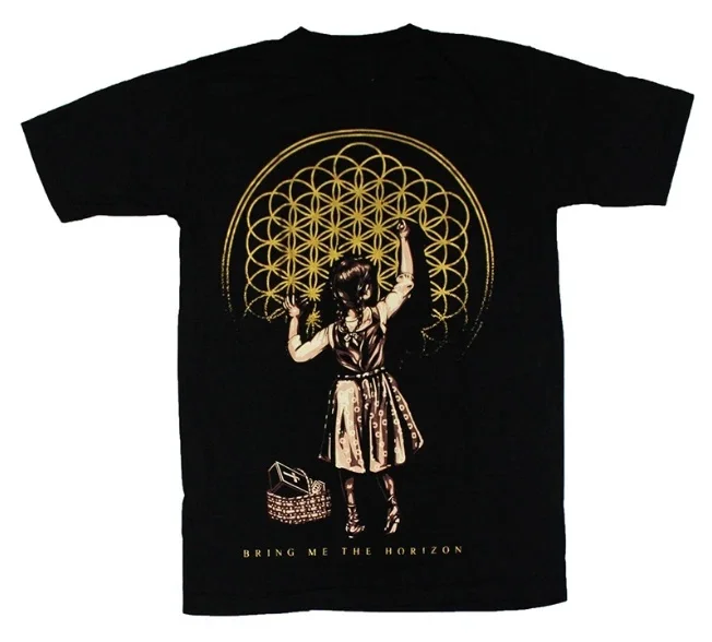 Camisetas Retro 3D de Bring Me The Horizon con Diseño de Flor de la Vida para Hombre y Mujer, Camisetas de Manga Corta con Cuello Redondo para Hombre