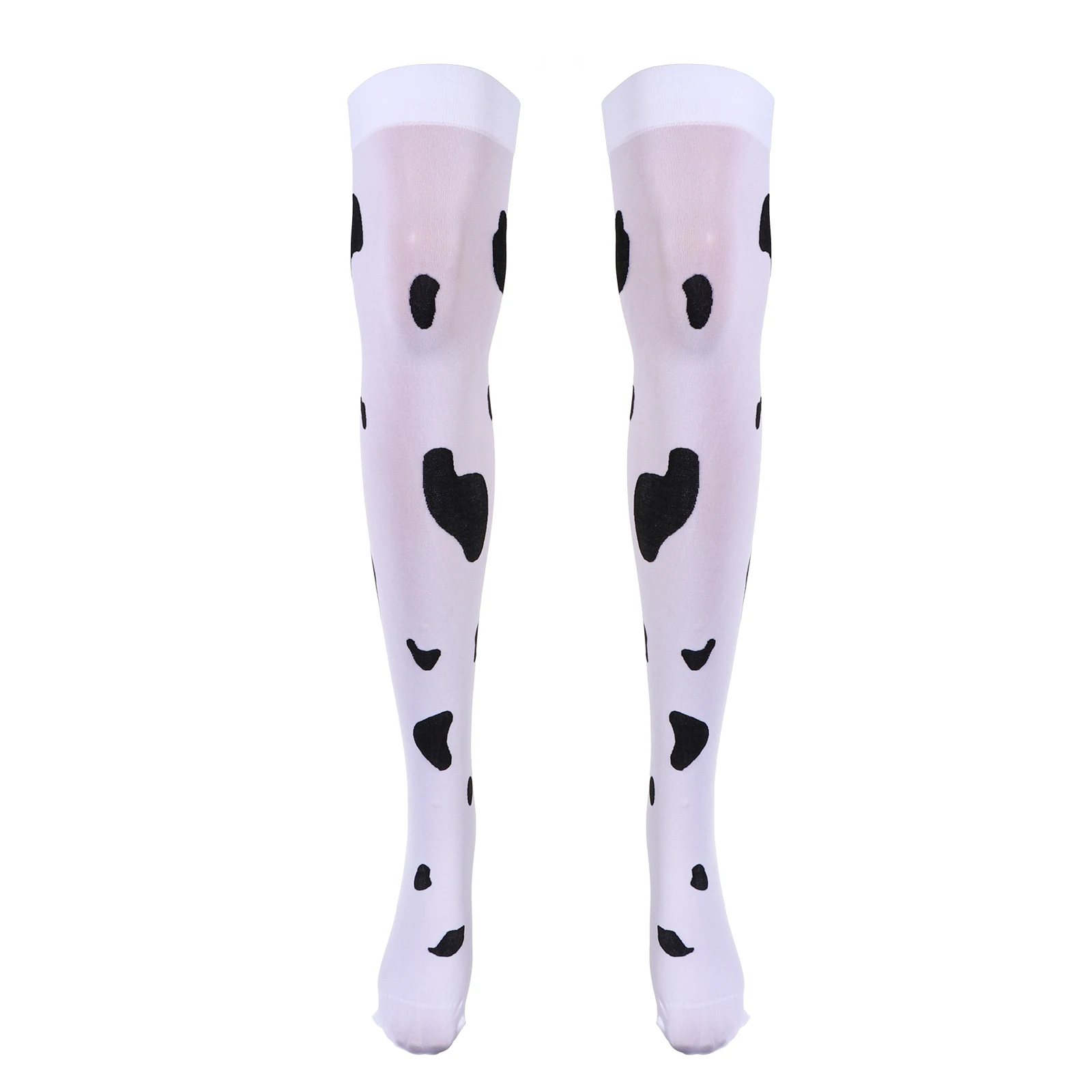 

Cow Print Stockings Cute High Knee Length Socks over The for Women Thigh Mini Cows White Gift Friends Pattern