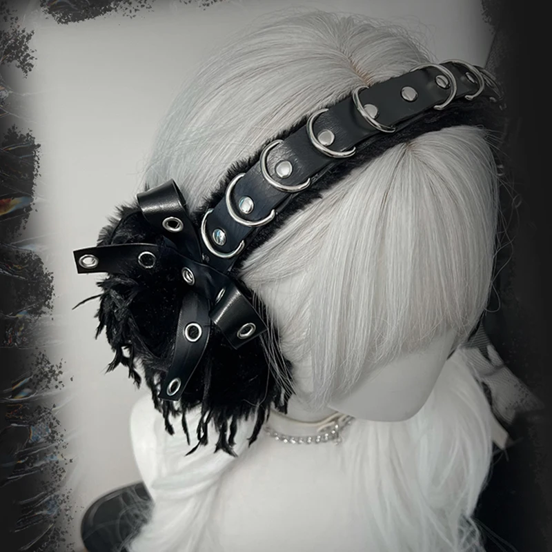 Orejeras góticas de Lolita Punk, nuevo diseñador, orejeras peludas, calentador de orejas, diadema gótica Steampunk Y2K, protección para los oídos, auriculares para ciclismo