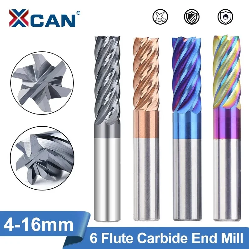 

XCAN Milling Cutter 4-16mm Tungsten Carbide End Mill 6 Flutes CNC Finishing Machining Router Bit for Metal Steel