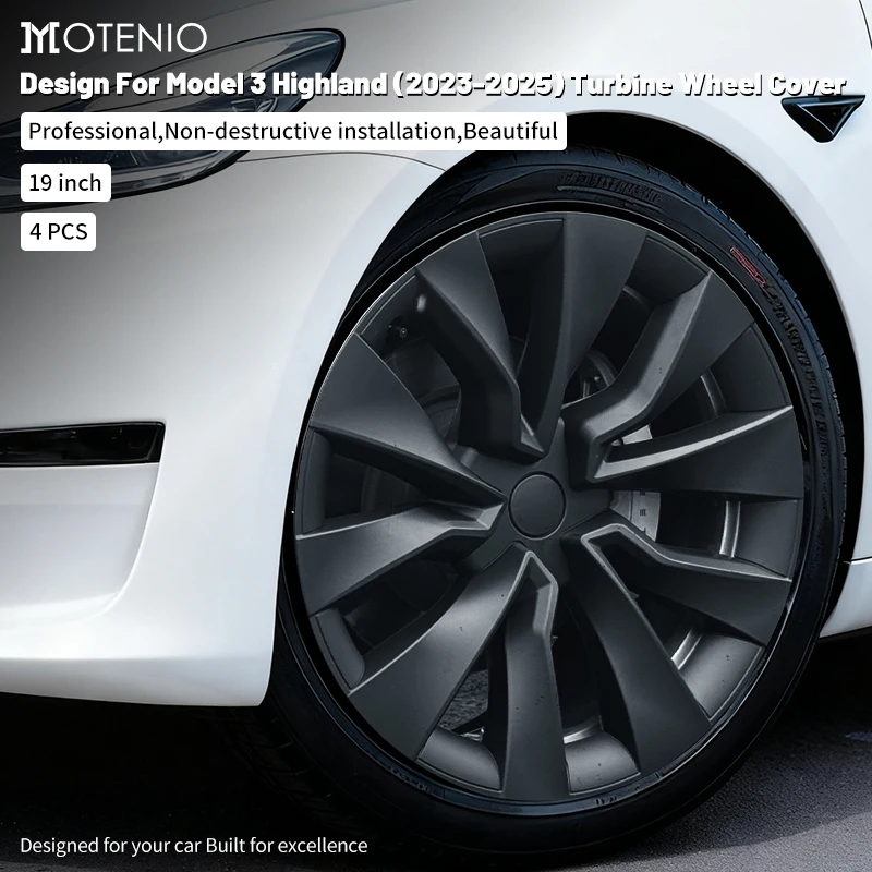 4 pièces de couvre-roues de style turbine de 19 pouces pour Tesla Model 3 Highland (2023-2026) Performance