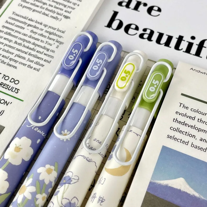 Press The Neutral Pen, Small Fresh Flower Silicone Sheath ST Head Brush Question Pen, Quick-drying Signature Pen Stationery