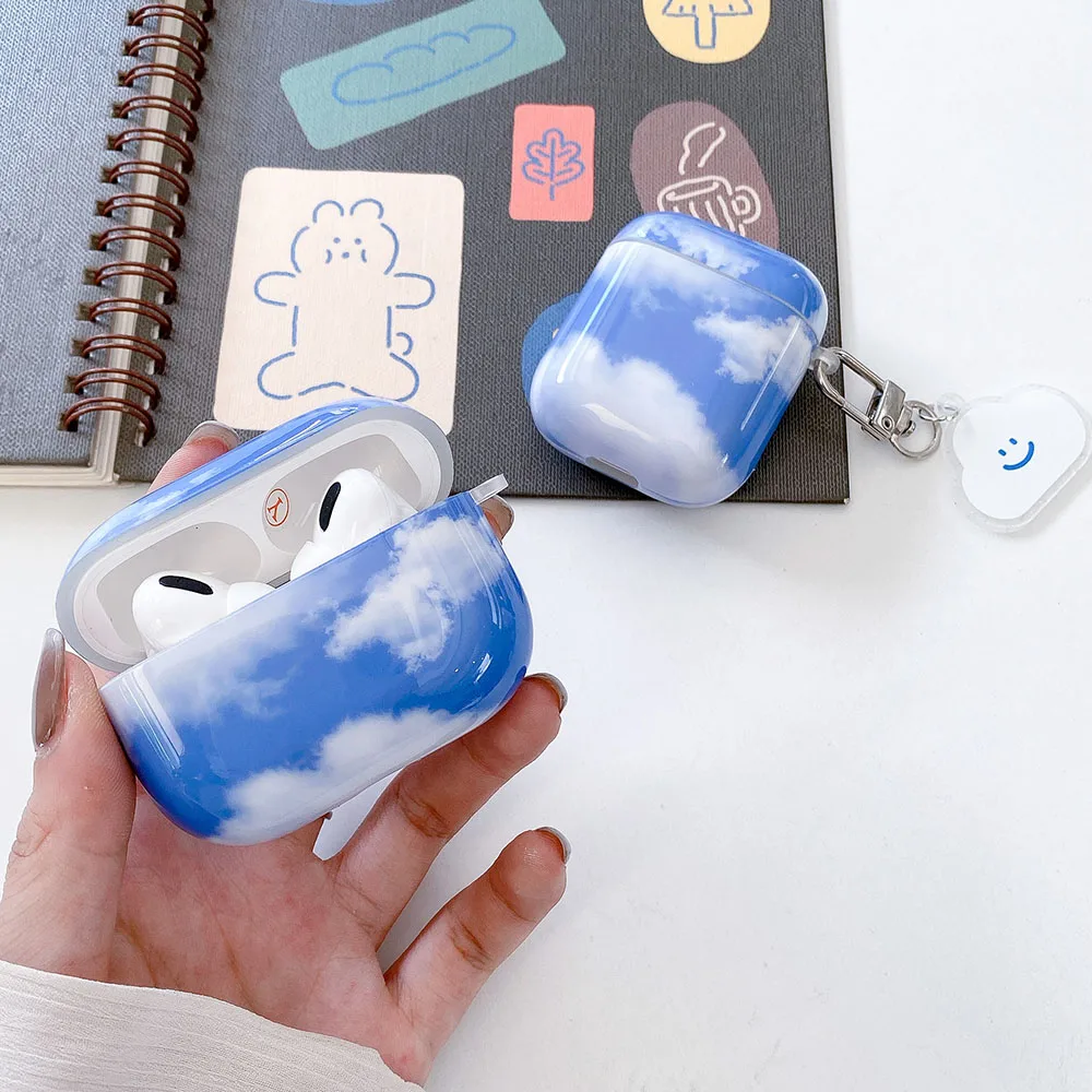 Funda para AirPods 1, 2, 3, cubierta brillante, llavero con colgante de nubes, funda suave para auriculares para Airpods Pro 2, llavero