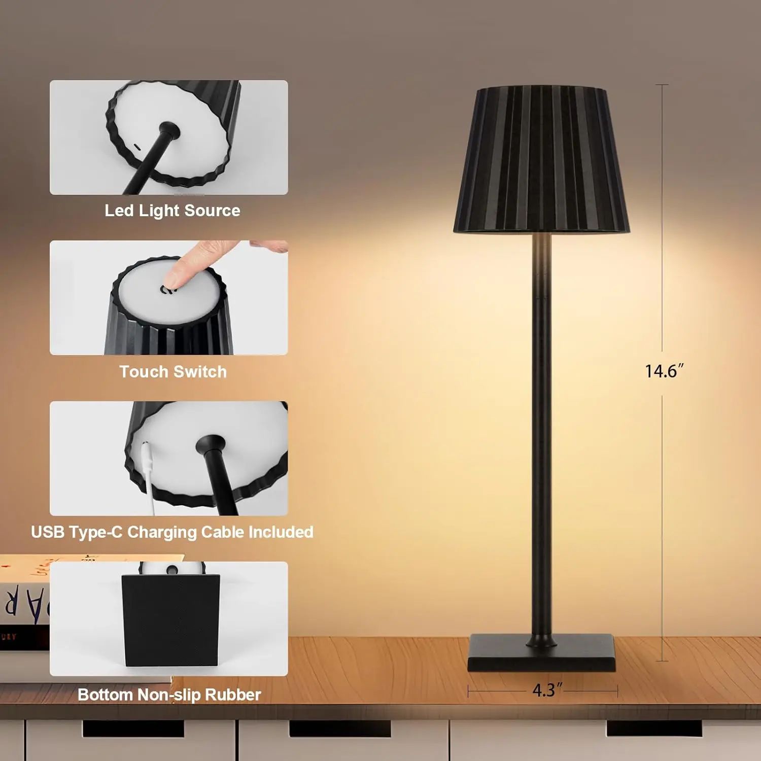 Cordless Table LampPortable LED Desk Lamp Rechargeable Touch Night Light Wireless Minimalist Table  Night Light for Bedroom lamp