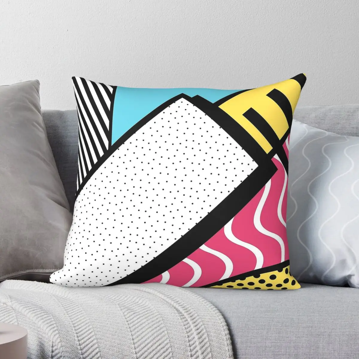 Abstract 80s Memphis Pop Art Square Pillowcase Polyester Linen Velvet Printed Zip Decorative Throw Pillow Case Bed Cover 45x45