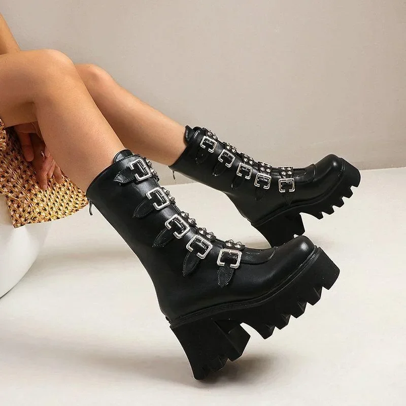 

Gothic High Platform Boots Designer Shoes for Women Punk Black Sexy Motorcycles Boots for Women Halloween Cosplay Shoes Zapatos