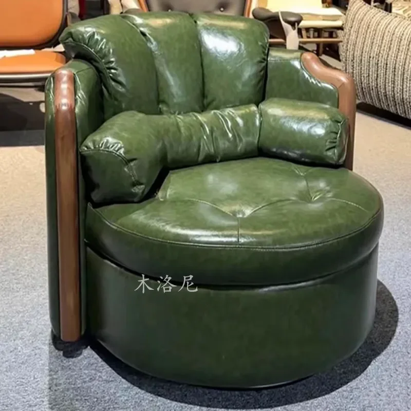 Medieval rotating chair swivel oil wax first layer cowhide master seat single godfather high backrest single s