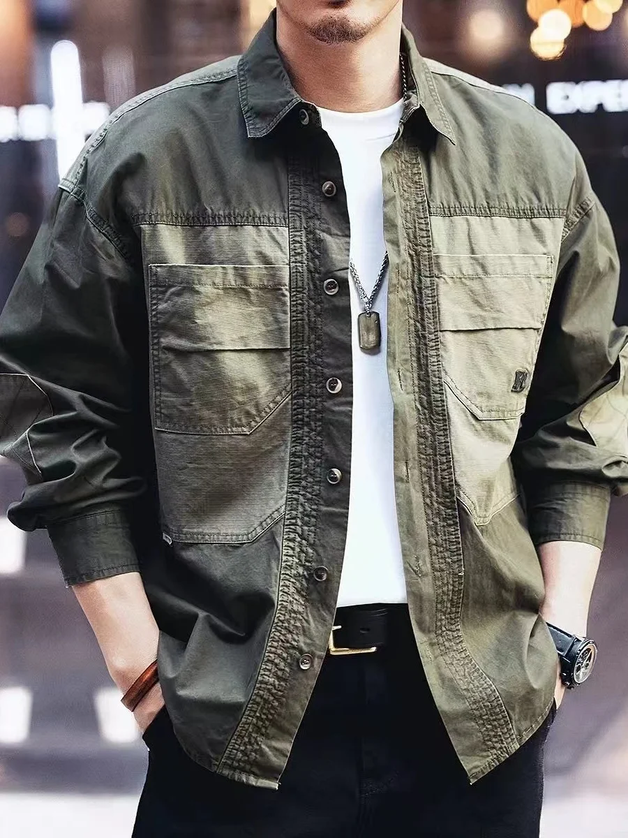 

Американская элитная повседневная мужская свободная одежда большого размера, цветная блузка, рабочая одежда Long Sve irt, осенний сезон, Sli, свободная посадка