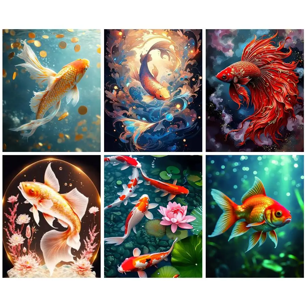 

GATYZTORY 5D Diamond Mosaic Sets koi Home Decor DIY Full Diamond Embroidery Animal Picture Of Rhinestones Needlework