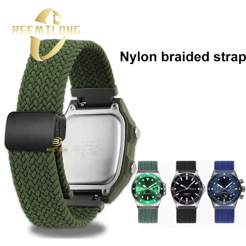 Nylon Canvas Watch strap For Omega Seiko Tissot CASIO 18mm green gray black red Quick release watchband Magnetic Folding buckle