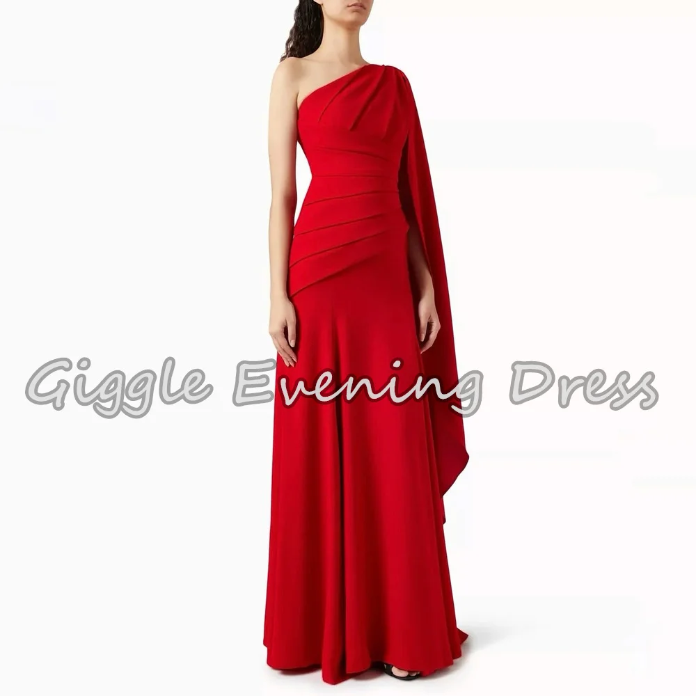 Giggle Crepe A-line Scollo monospalla Pieghe Lunghezza pavimento Abiti da sera semplici per le donne 2025 Abito da festa arabo elegante