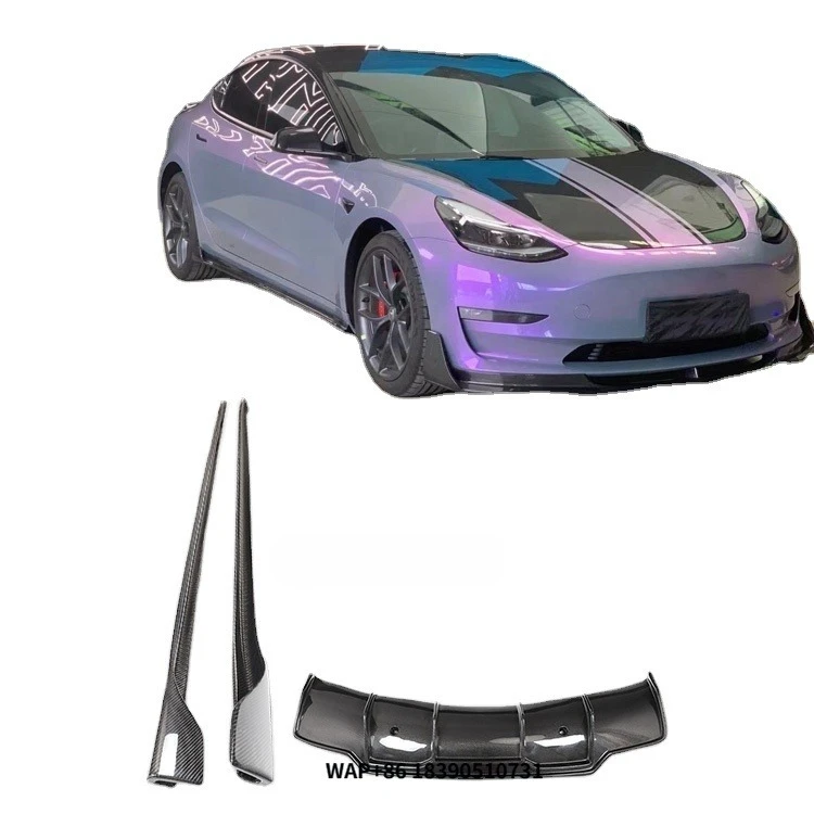 

CARBON FIBER V STYLE FRONT BUMPER LIP SIDE SKIRTS REAR DIFFUSER SPOILER BODY KITS for MODEL 3