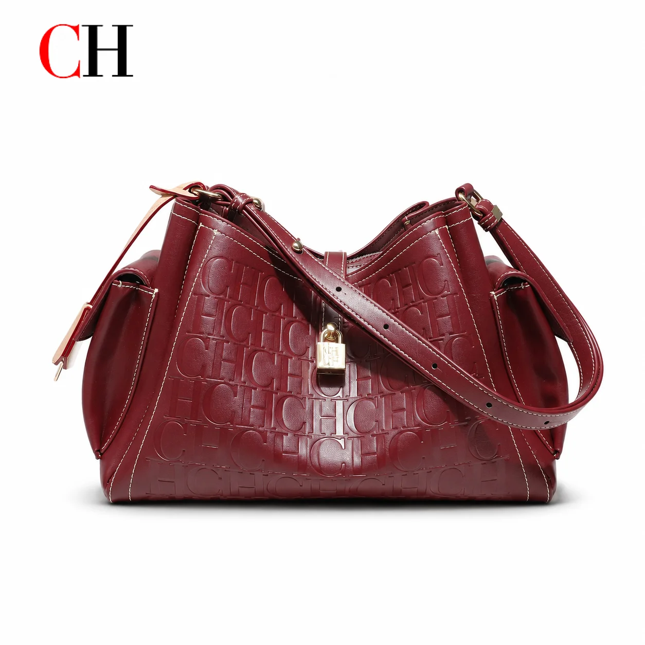 ch-women's-vintage-embossed-shoulder-bag-large-capacity-adjustable-strap-handbag-with-lock-casual-commuter-purse