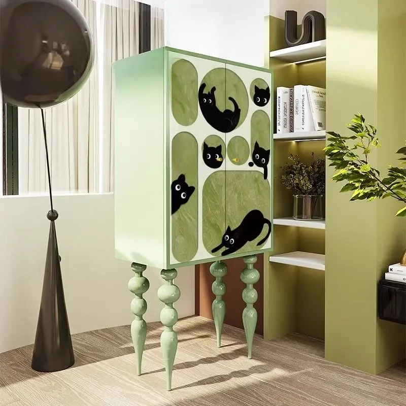 French cream wind green household tall cabinet, bedroom bedside storage cabinet, solid wood cabinet, living room corner cabinet