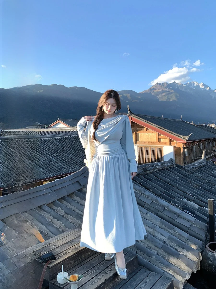 

Elegant High Elastic Knitted Dress Anne Not Fire Design Sensation Casual Style Midi Skirt for plus Size Women Spring Season