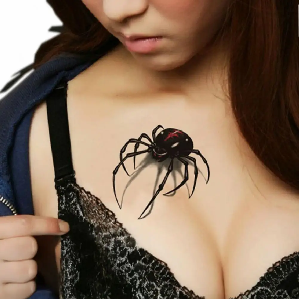 ملصقات وشم عنكبوت مؤقتة ثلاثية الأبعاد مقاومة للماء لفن الجسم للرقبة والذراع والظهر ملصقات وشم عنكبوت واقعية لحفلات الهالوين #3