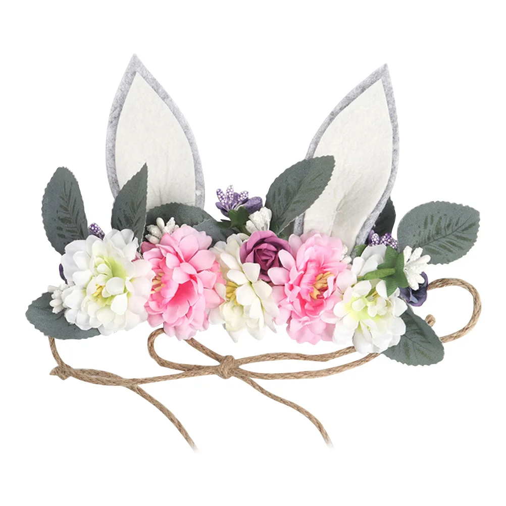 

Bunny Ear Headband Floral Headpiece Rabbit Ears with Flowers Headgear Headbands