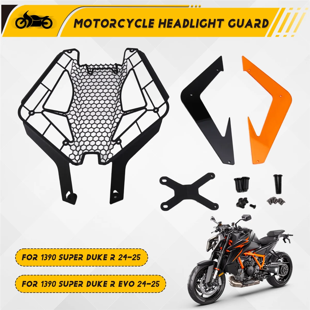 

Motorcycle Headlight Protector Grille Guard Cover for 1390 Super Duke R Evo SuperDuke 1390 R 2024-2025 Black+Orange