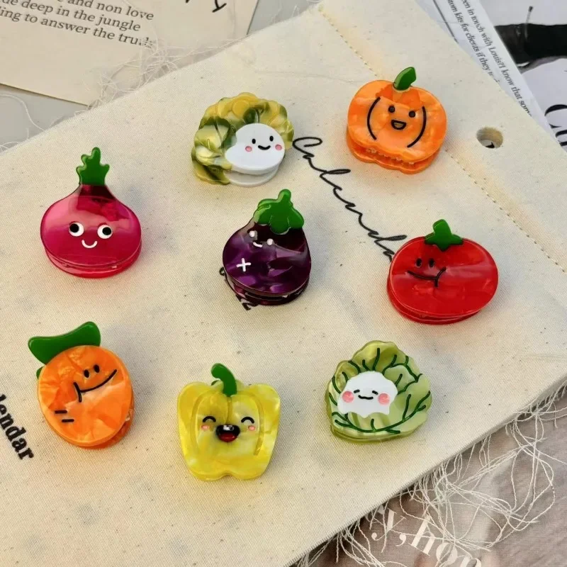 New Cute Cartoon Vegetables Hair Claw Acetate Summer Small Pumpkin Eggplant Crab Hair Clips for Woman Korean Hair Accessories