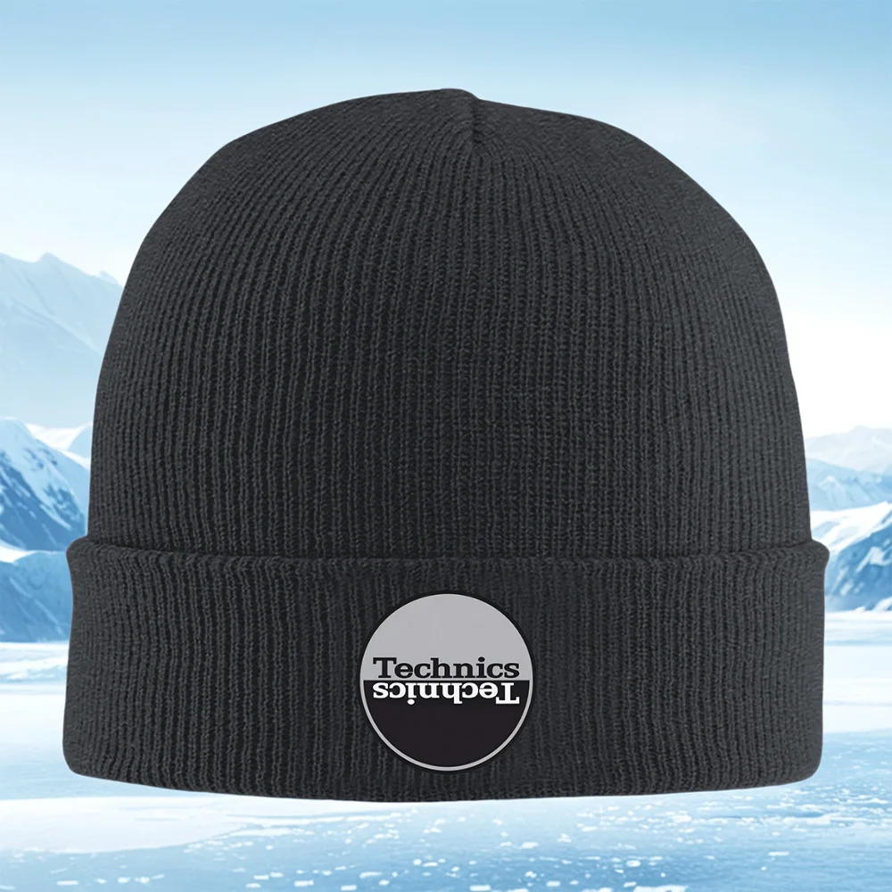Technics logo nowoczesny wzór odwrócony męski damski unisex czapka dzianinowa beanie zimowa termiczna ciepła świąteczna na zewnątrz