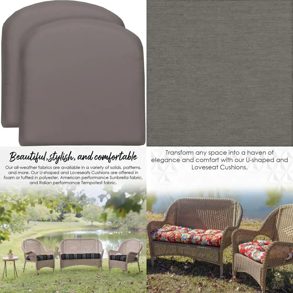 

grey u-shape wicker outdoor/indoor cushion set, large, 2-piece