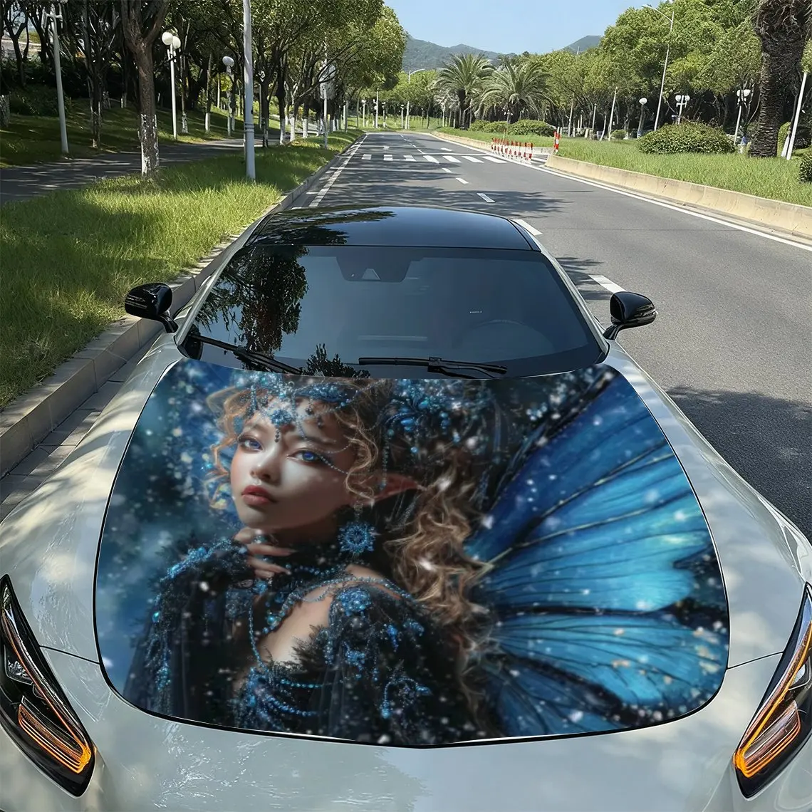 

Magical Dark Fairy Car Vinyl Packaging, PVC Waterproof Car Hood Stickers, Self-adhesive Scratch Resistant Stickers For Engine Co