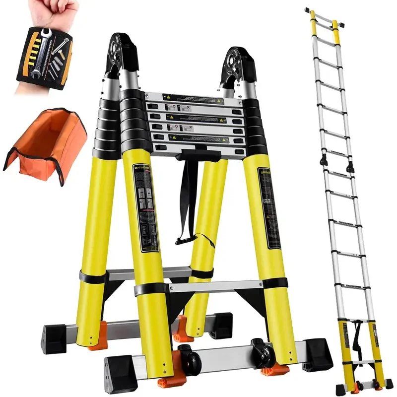 18FT Telescoping A Frame Ladder Portable Aluminum Extension Ladder Collapsiable to 39