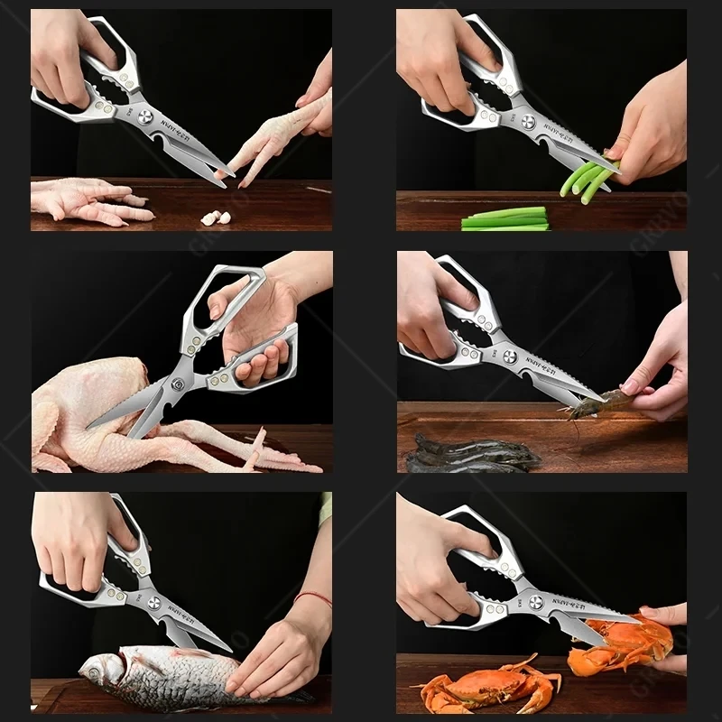 Kitchen Scissors Stainless Steel Chicken Bone Scissors Multifunctional Duck Fish Cutting Household Meat Scissors Easy to Clean