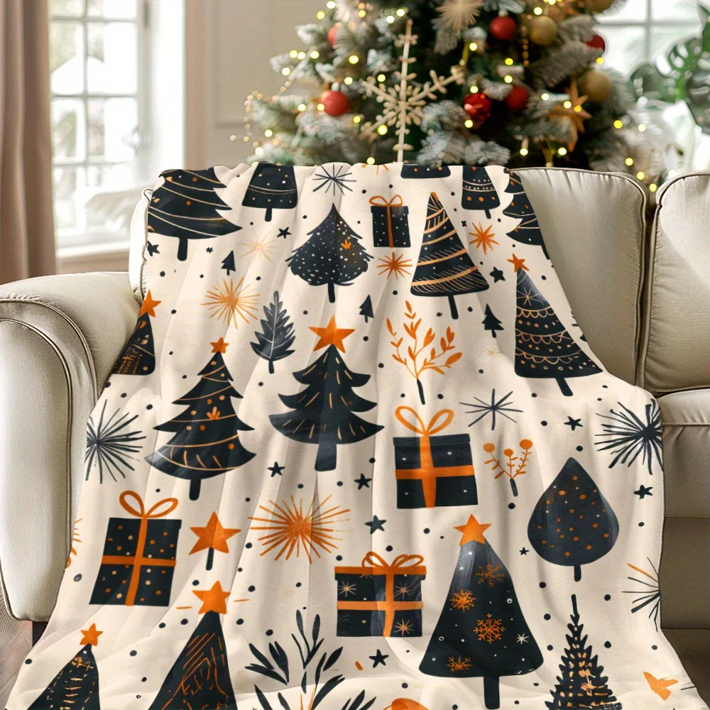 Cozy Christmas-Themed Flannel Blanket - Soft, Warm Throw with Snowflakes, Trees & Gifts Design - Perfect for Naps, Camping