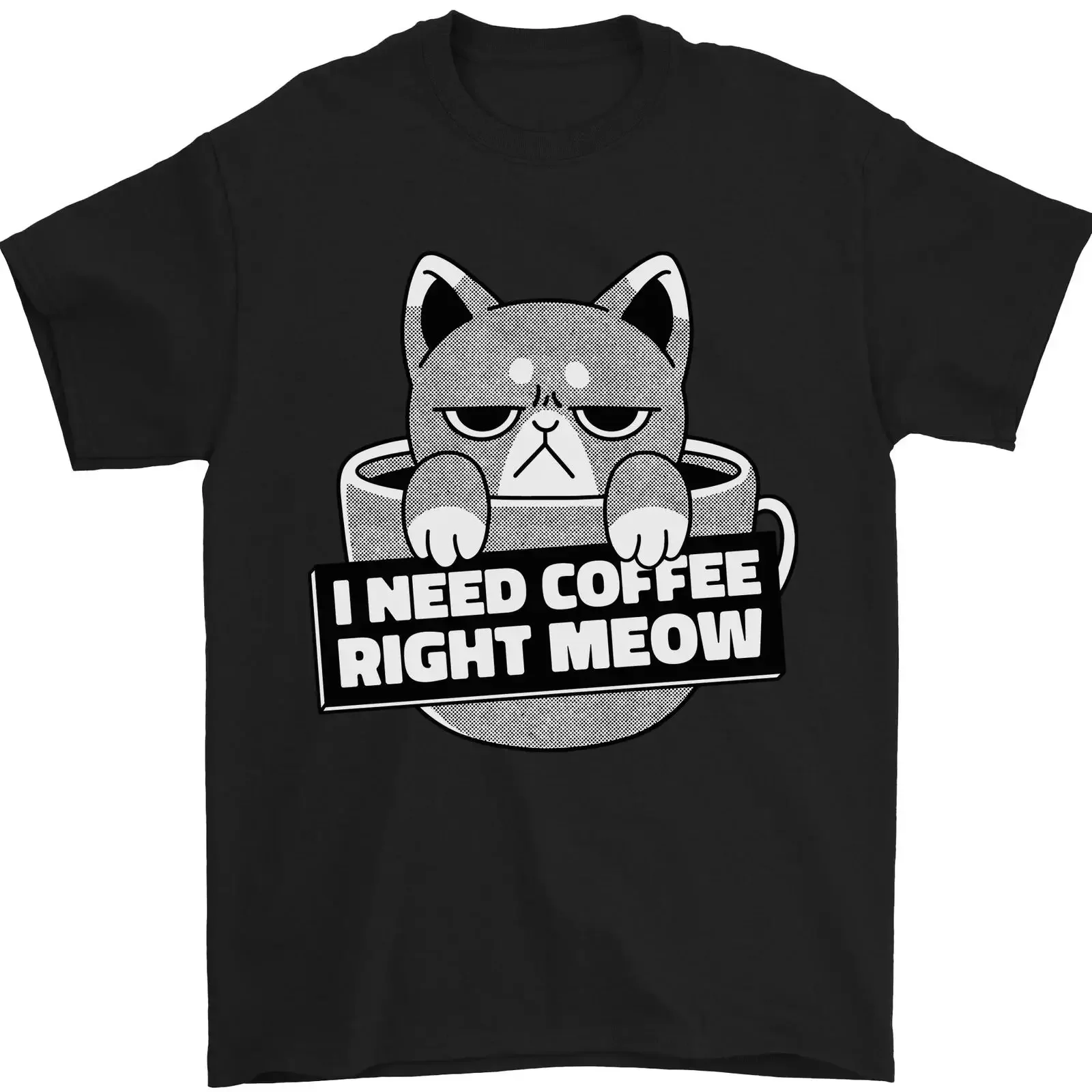 Lustiges Herren T Shirt Cat I Need Coffee Right Meow 100 Baumwolle vintage Washed Comfortable Casual Breathable