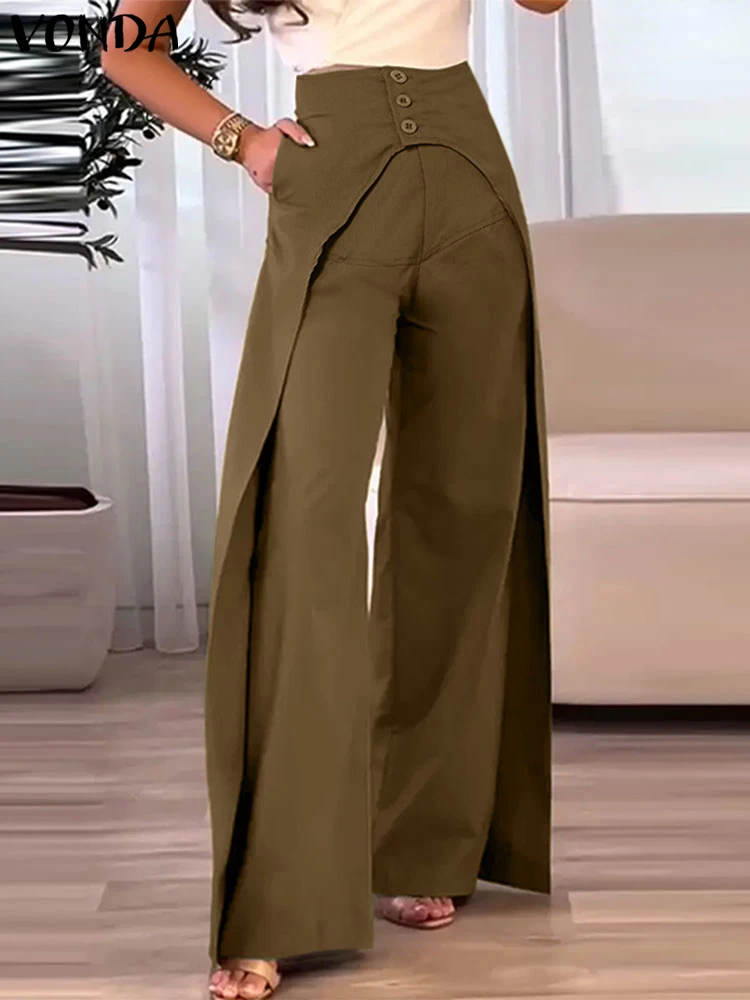 حجم كبير 5XL فوندا المرأة واسعة الساق السراويل الطويلة عادية بلون الطبقات تصميم OL بنطلون سستة أنيقة مكتب سيدة قيعان