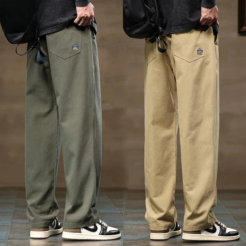 

2026 Men Casual Pants Fashion Jogger Pant Loose Straight Wide Leg Trousers Cotton Vintage Cargo Pants Man Solid Streetwear Men