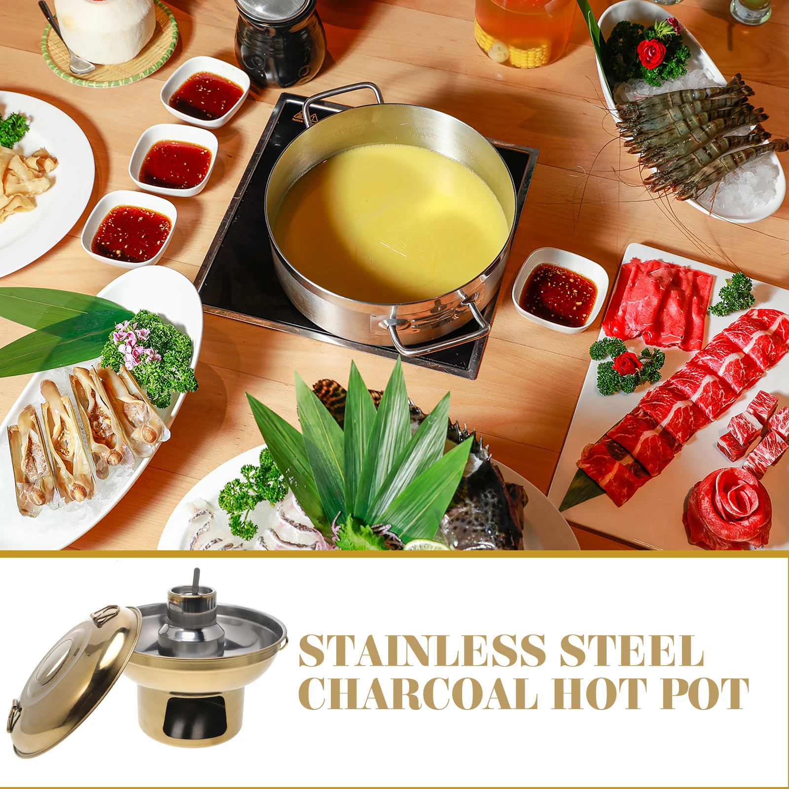 

Household Stainless Steel Hot Pot With Alcohol Stove Heat Resistant Thickened Cooking Pot Double Handle Easy Carry Even Heat