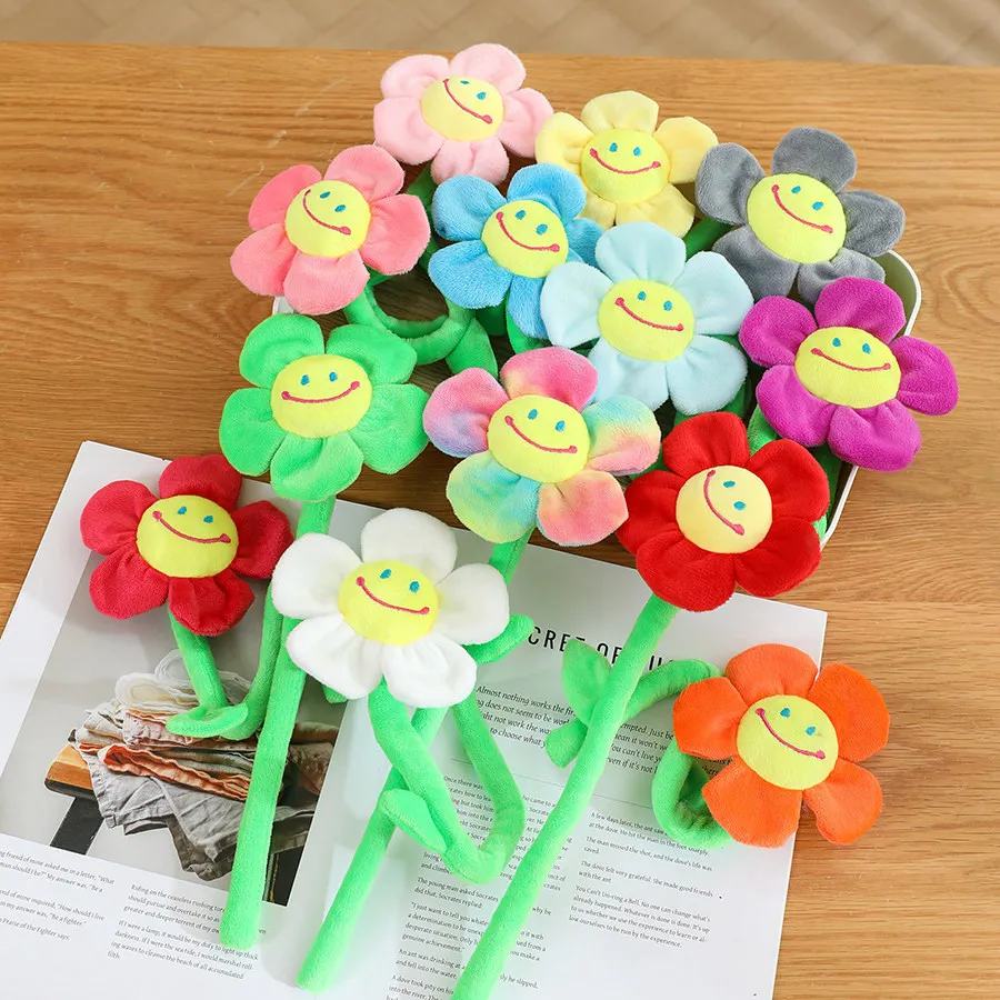 

Cartoon Simulation Sun Flower Plush Toy Bendable Stems Smile Face Stuffed Doll Curtain Buckle Home Decor Sunflower Plant Toy