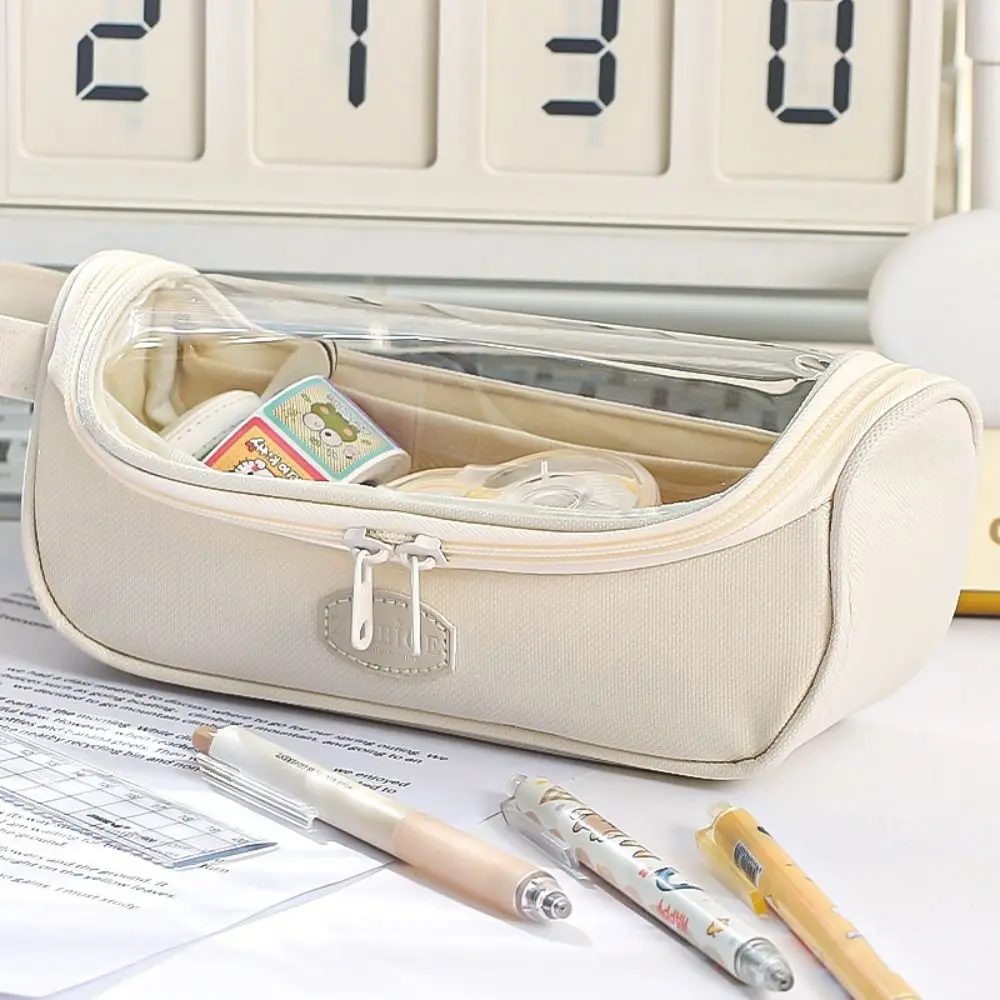 High Appearance Level Transparent Pencil Case Storage Box PVC Zipper Pencil Box Macaron Large Capacity Simple Pen Case