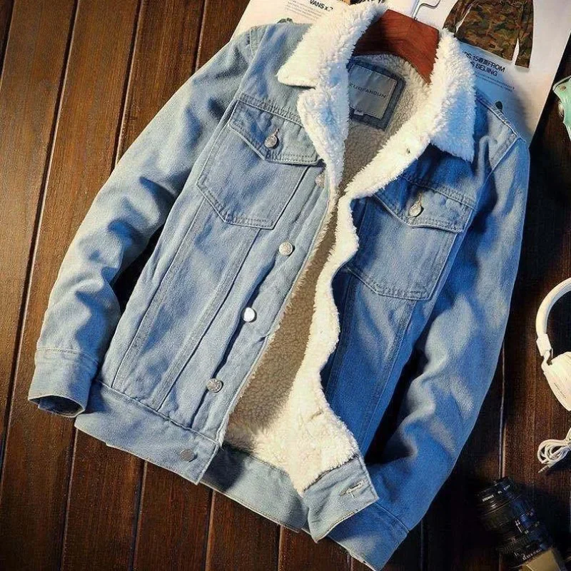 Jaquetas jeans homem acolchoado quente outono inverno 2024 casaco de cowboy para homens japonês retro tamanho l y2k uma peça masculina vintage solto