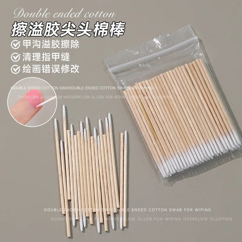 100Pcs Nails Wood Swab Clean Sticks Bud Tip Wooden Cotton Head Manicure Detail Corrector Nail Art Polish Remover Nail Salon Tool