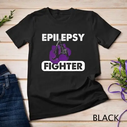 Epilepsy Fighter, Purple Boxing Gloves Epilepsy Awareness Unisex T-shirt