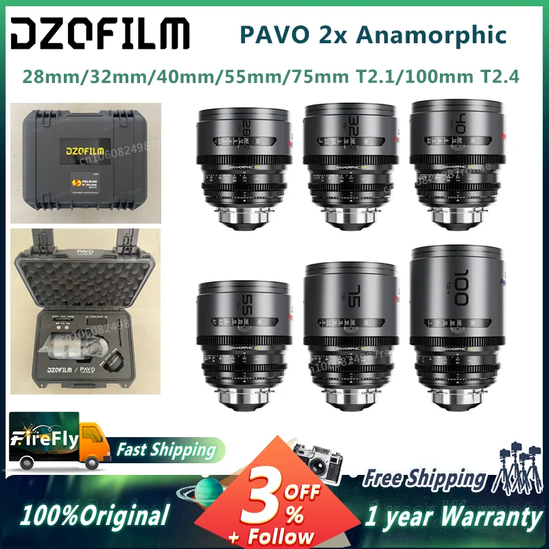 DZOFILM PAVO 2x Anamorphic Prime Lenses Neutral Coating PL/EF Mount Feet 28/32/40/55/65/75/100mm cinema lenses