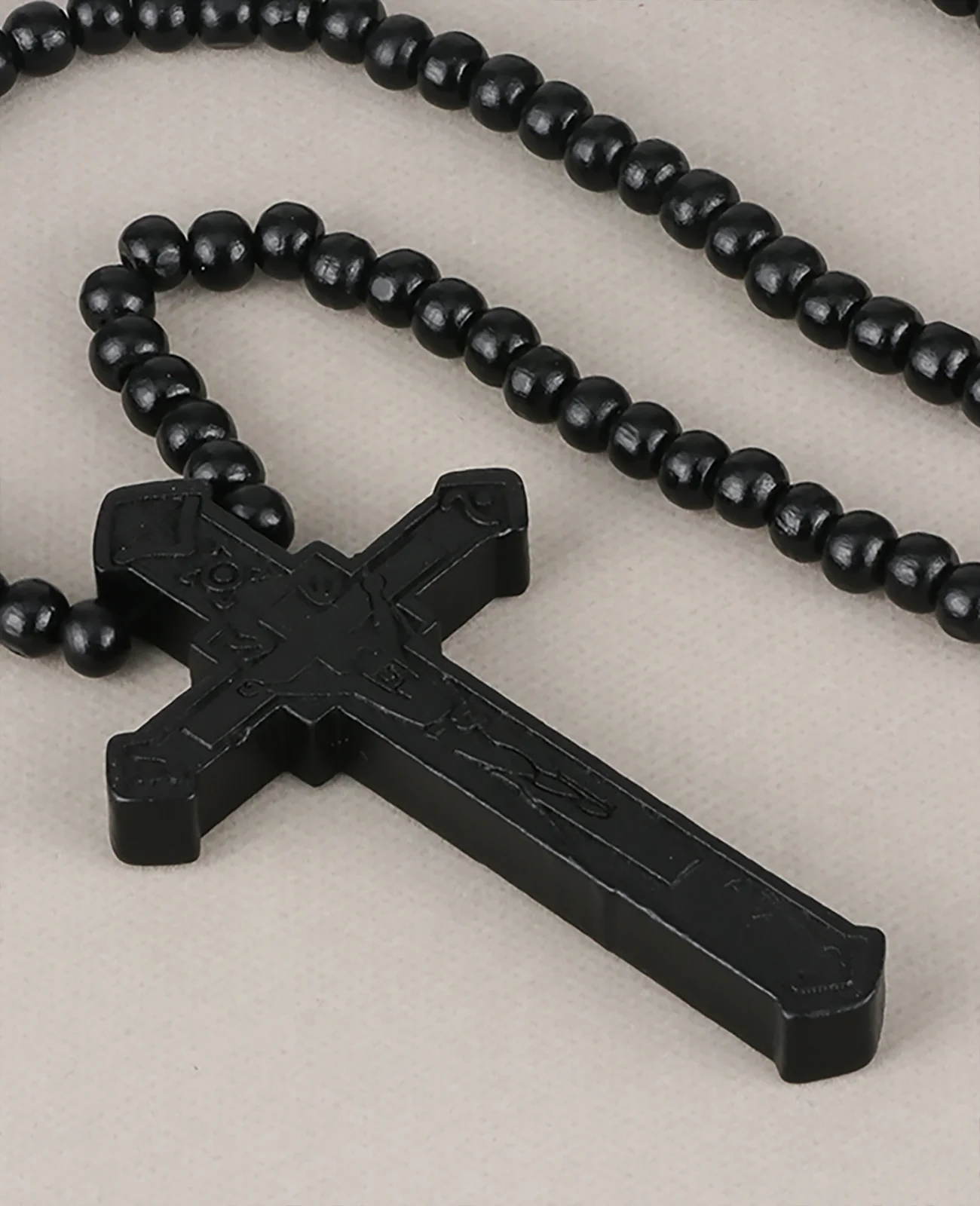 Cottvott Religious Large Black & Brown Wood Jesus Crucifix Cross Pendant with Wooden Beads Rope Chain Baptism Devotional Gift