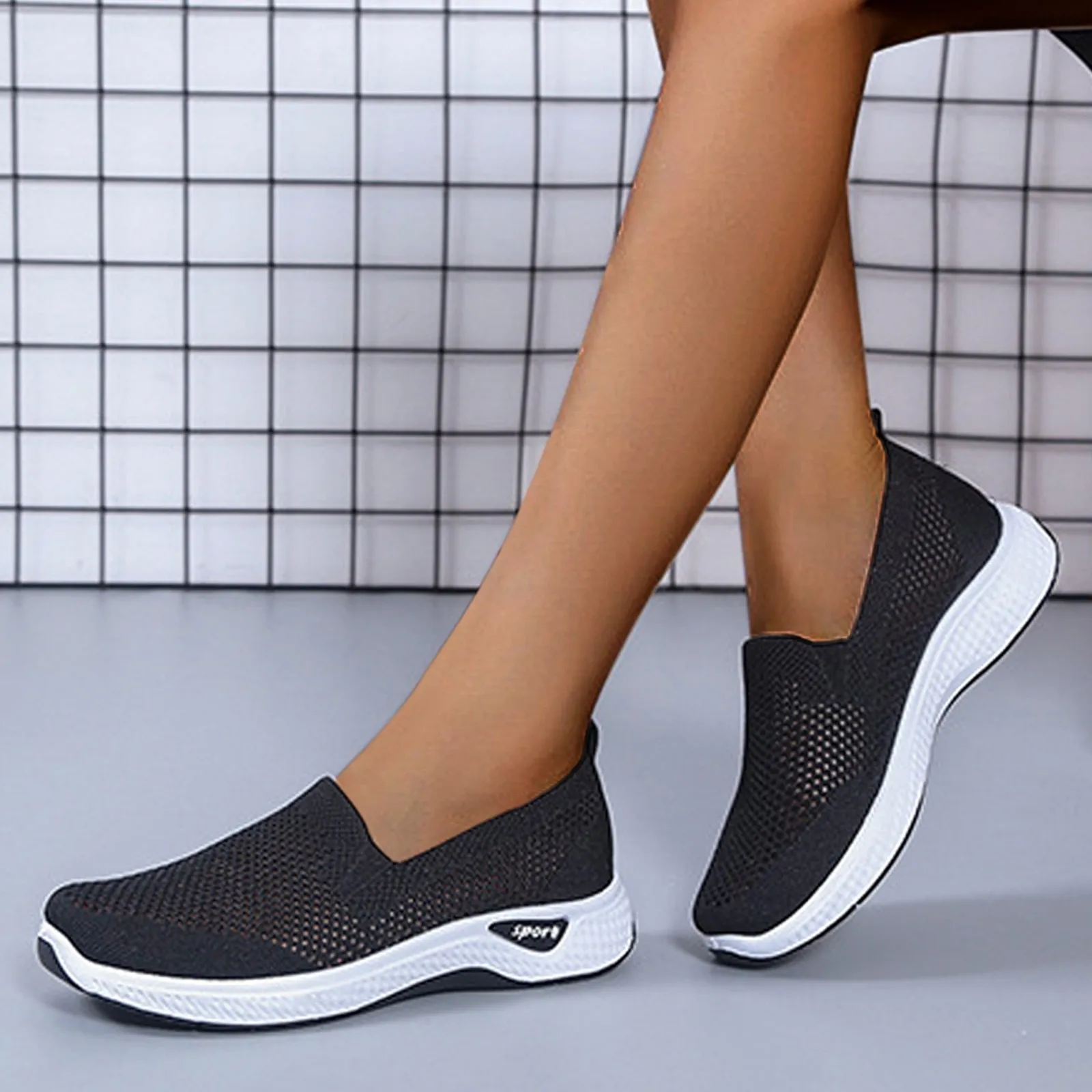 Damskie oddychające buty z siateczki Casual Unisex Lekkie codzienne buty robocze Oddychające wygodne wsuwane buty na koturnie Solidne tenisówki dla