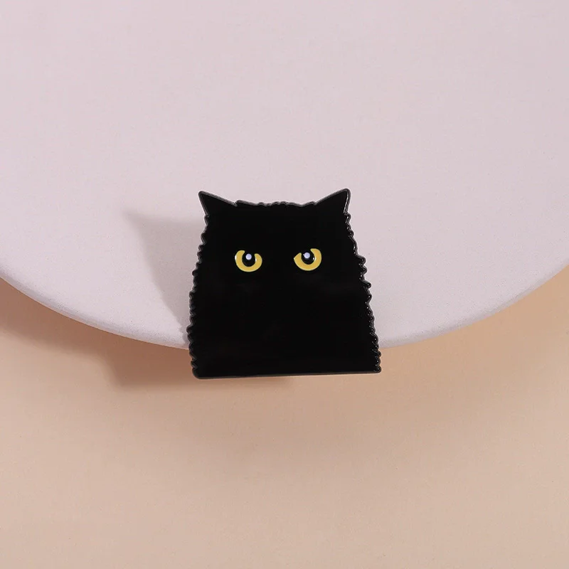 Gato preto bonito esmalte pino animal olhos grandes gato broche pinheiros lapela pinos crachá na mochila acessórios de roupas engraçado jóias presente