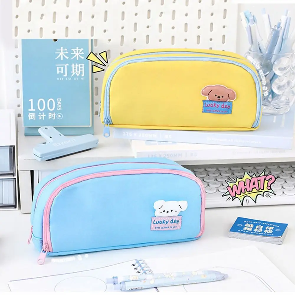 Korean Style Y2K Stationery Bag Large Capacity Aesthetic Desktop Storage Multi Layer Cartoon Kawaii Cute Pen Pouch